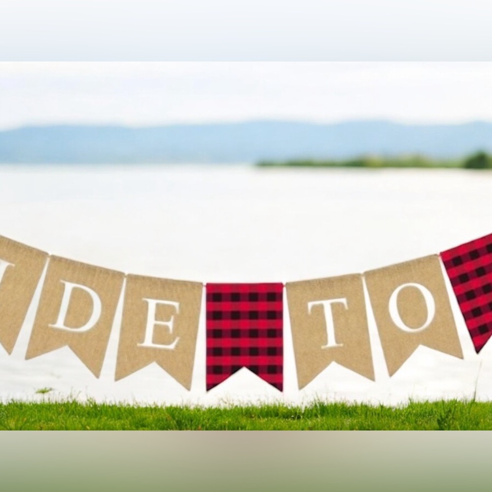 ⭐️ Rainlemon Jute Burlap Bride to Be Banner Flannel Buffalo Check Plaid. NWOT